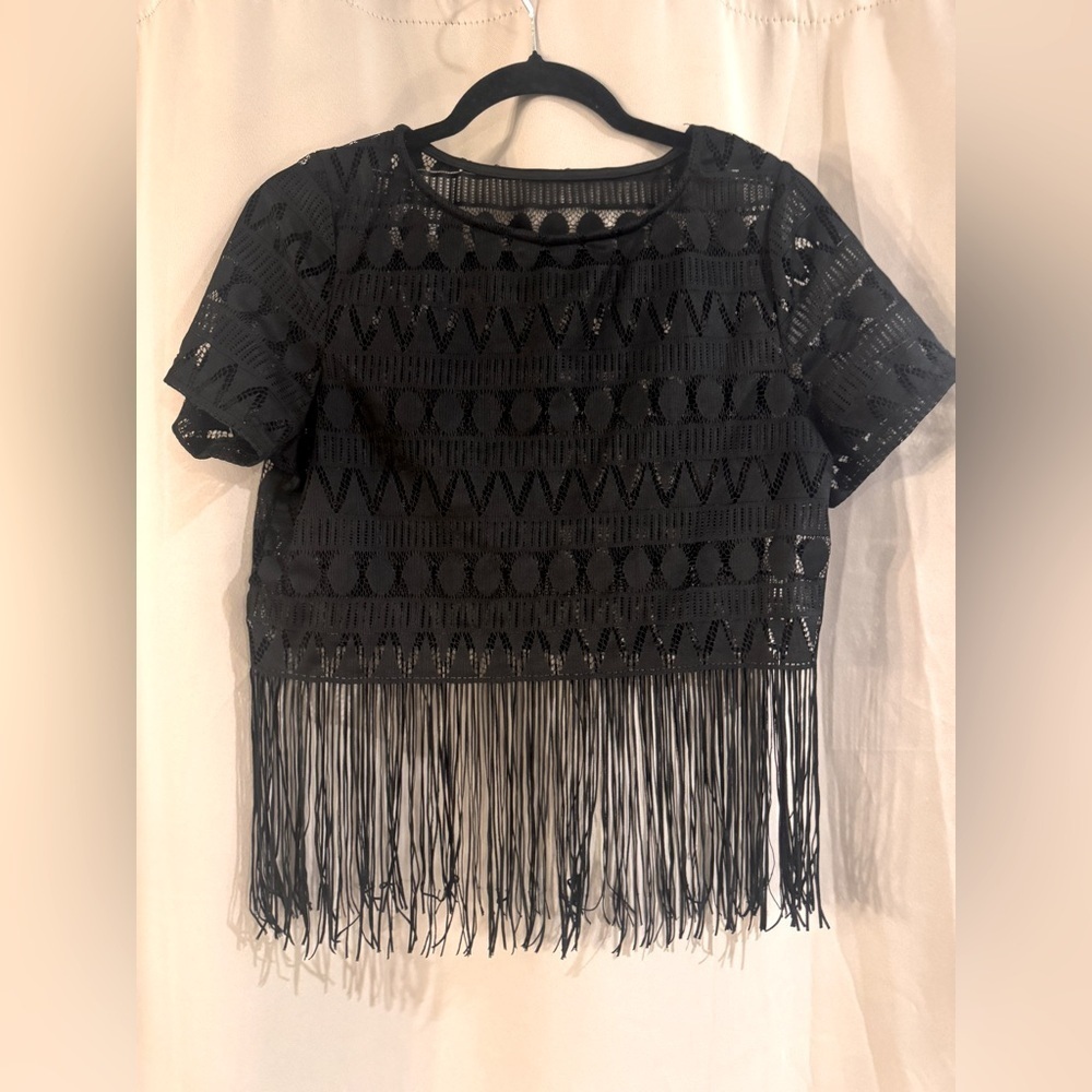 Black Fringe Lace Top